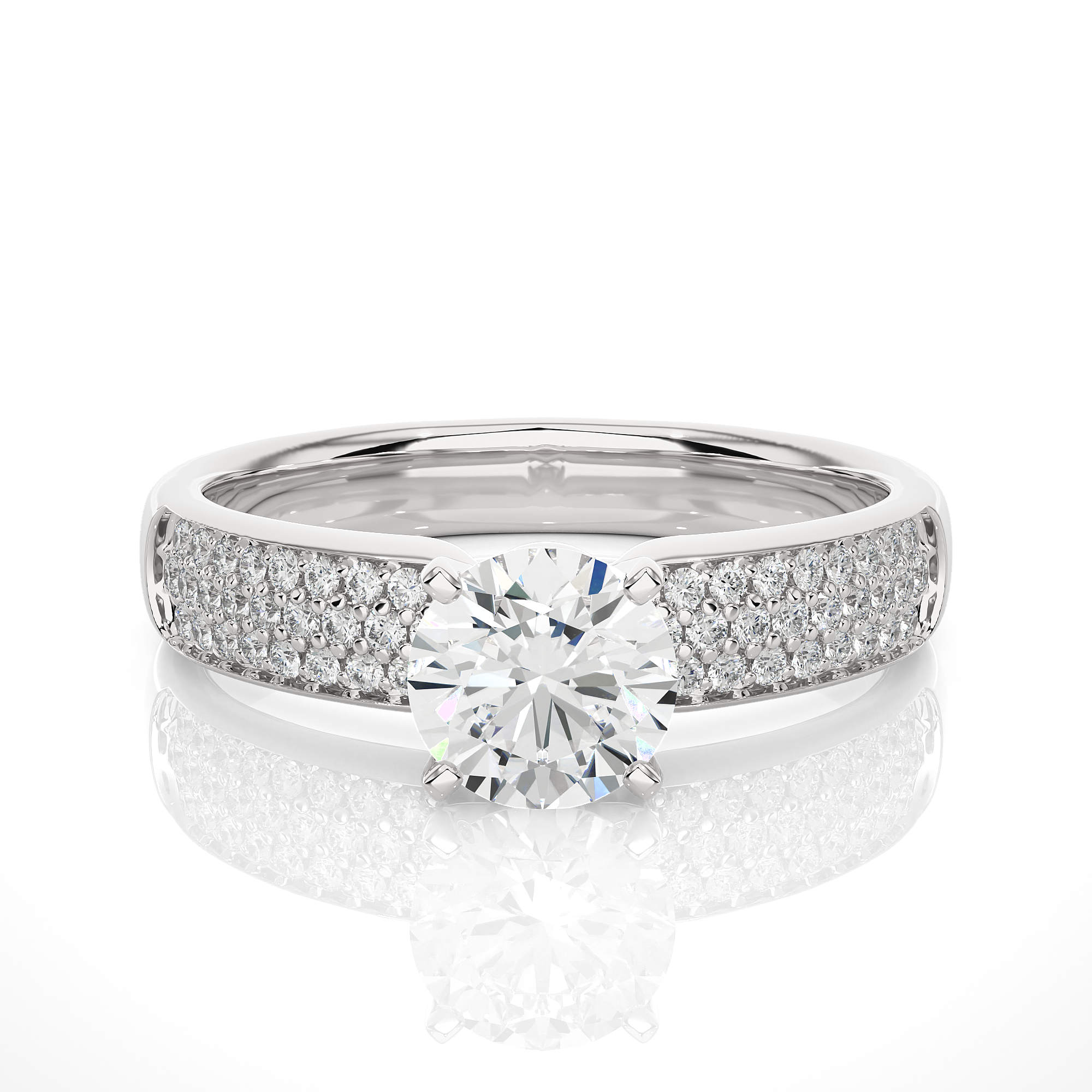 1.02 Ct Round Cut Diamond Centre Stone Ring in White Gold - Blu Diamonds