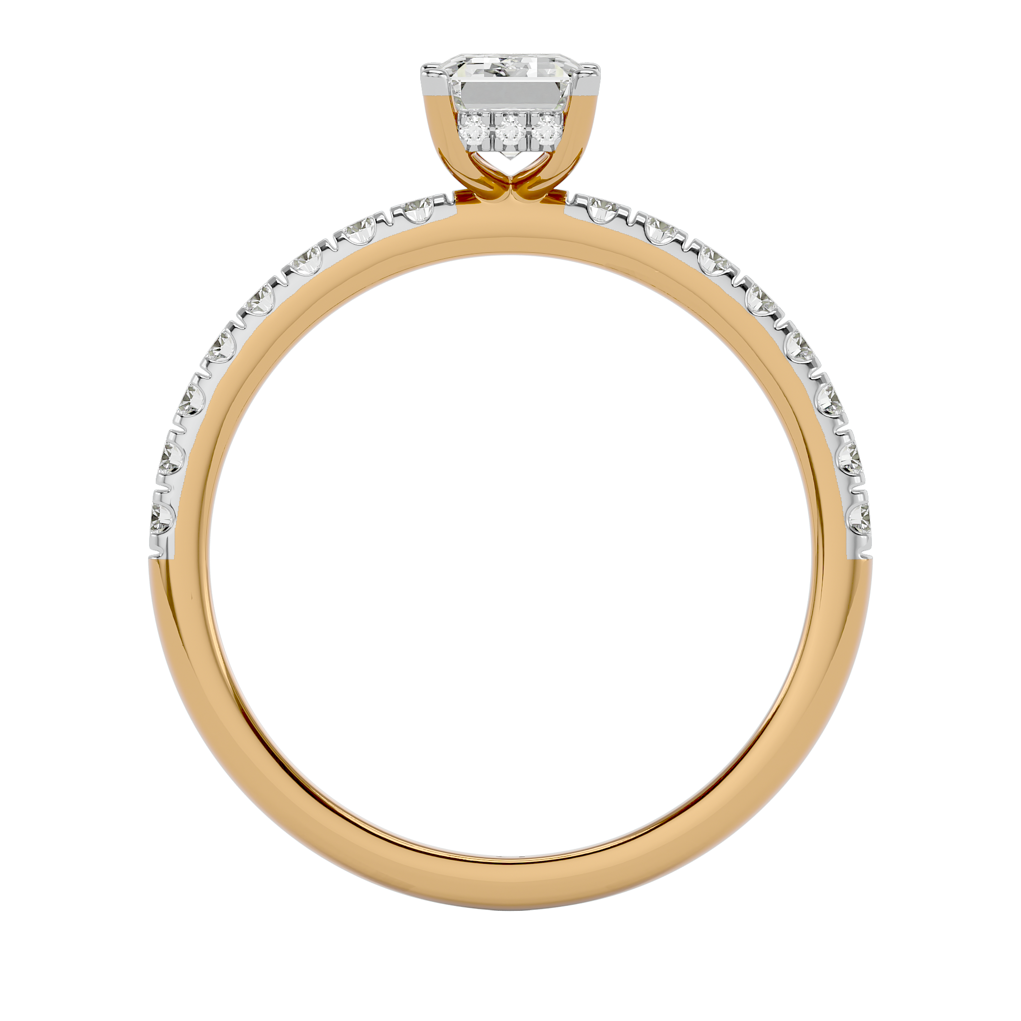 Emerld & Round Cut Solitaire Lab Grown Diamond Ring - 14Kt Yellow Gold - Blu Diamonds